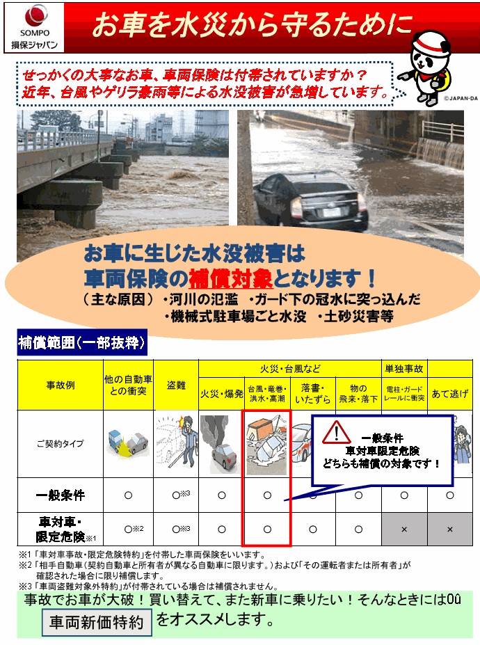 水没被害で車両保険は 山陰スバル株式会社